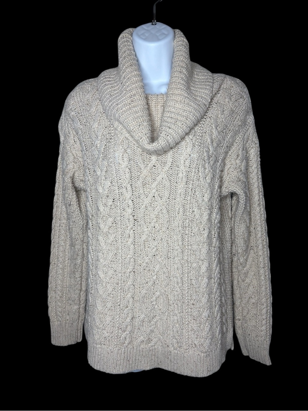 Lauren Ralph Lauren Cowl Neck Fisherman Cable Knit Sweater Women’s M Oatmeal